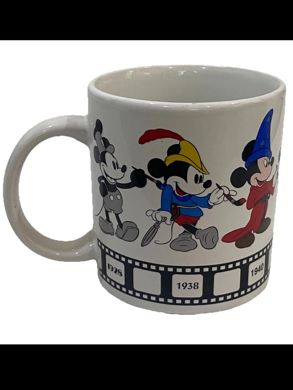 Disney Mickey Mouse Coffee Mug Cup 1928 - Today Thru the Years
